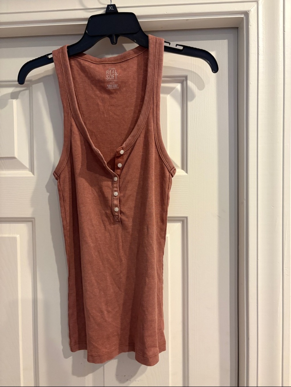 aerie Ribbed Henley Tank Top - Rusty Terracotta
